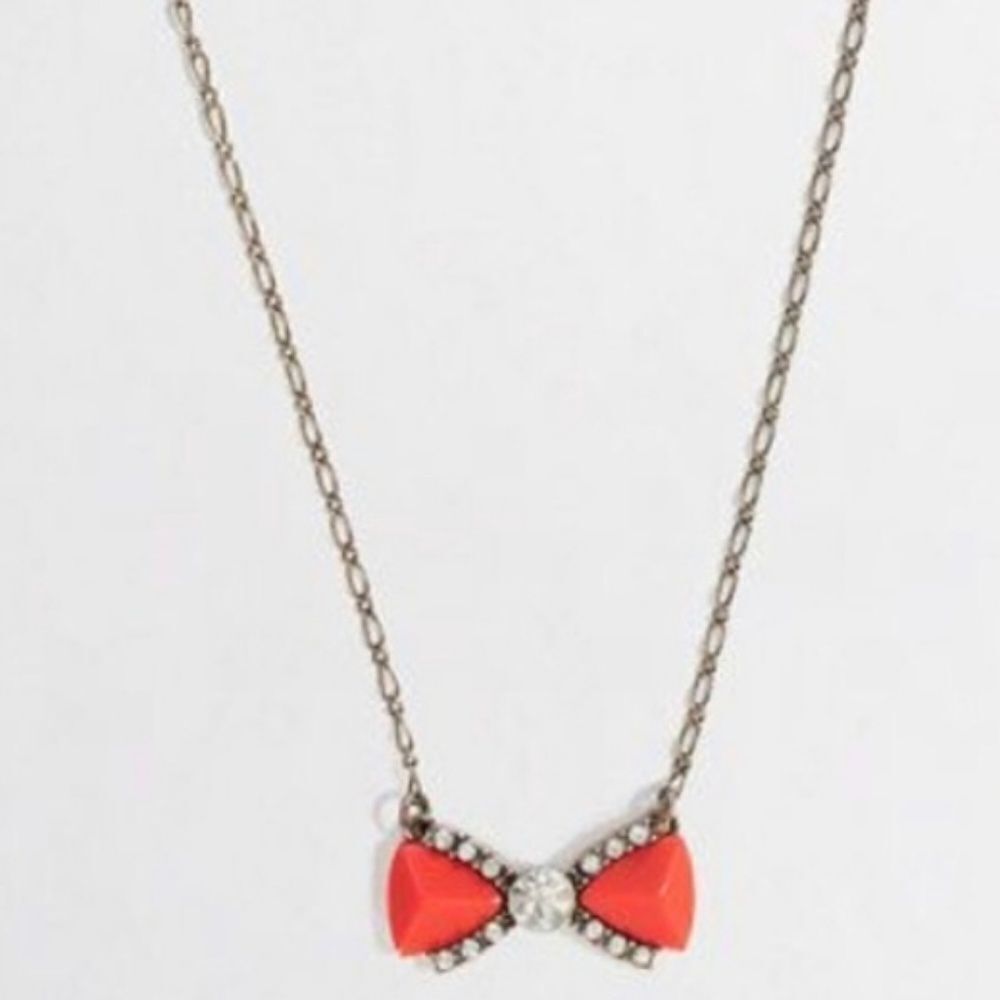 J. Crew coral rhinestone Bow Necklace